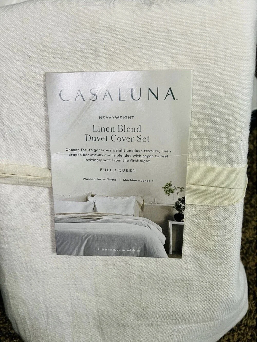Casaluna Heavyweight Linen Duvet Queen light cream ivory quilt blanket New